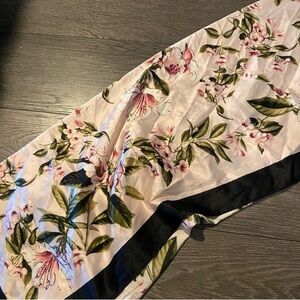 White House Black Market Pink Floral Silk Scarf with Black Trim